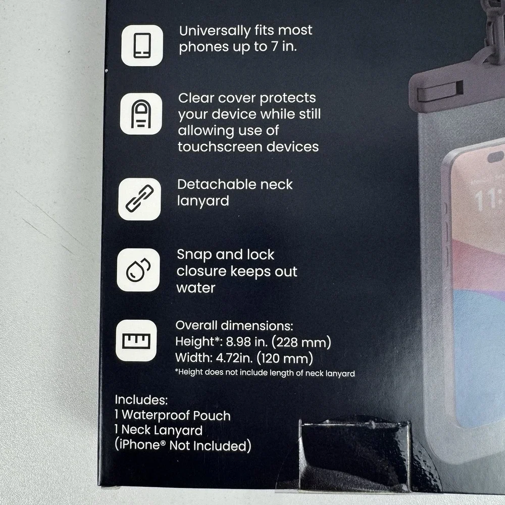 Waterproof Phone Pouch‎ Case Universal 7in Dry Bag Lanyard Beach Pool